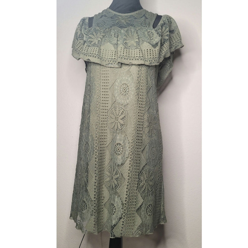 Mi Ami Olive Green Crochet Lace Cold-shoulder Mini Dress Size Small